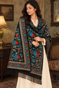 Midnight Garden Cashmere Merino Wool Embroidered Stole