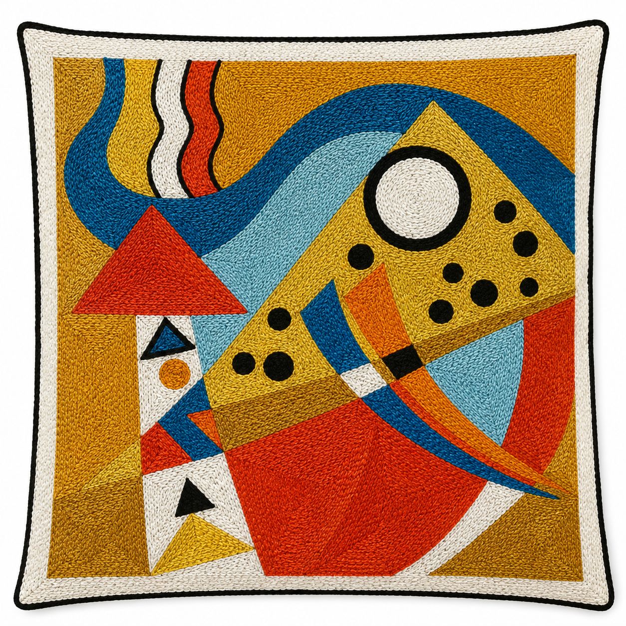 Cushion Cover | Handmade | Modern Art Collection | Chain Stitch Embroidery | 16 by 16