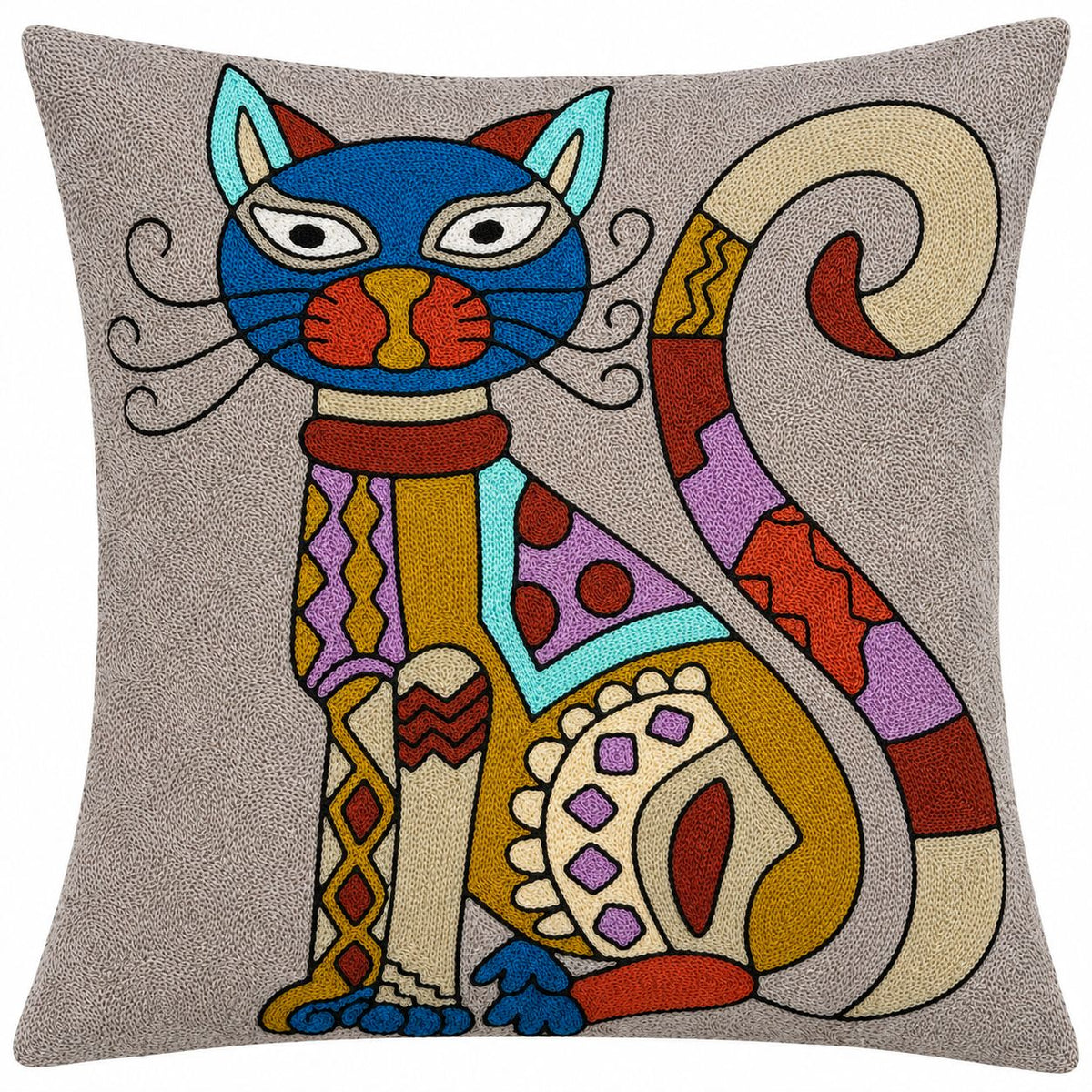 Cushion Cover | Handmade |  Modern Art Collection | Chain Stitch Embroidery | 16 by 16