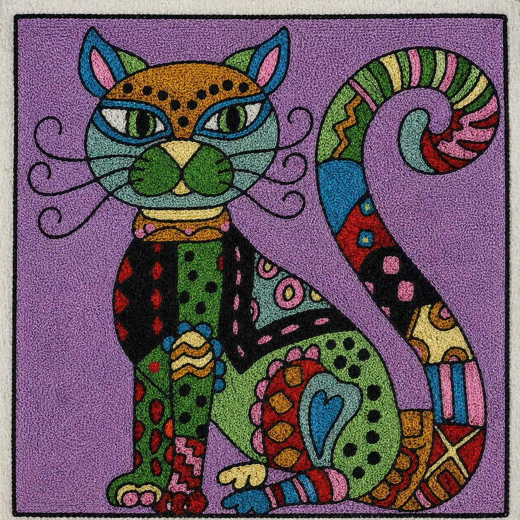 Cushion Cover | Handmade |  Modern Art Collection | Chain Stitch Embroidery | 16 by 16