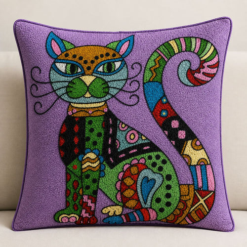 Cushion Cover | Handmade |  Modern Art Collection | Chain Stitch Embroidery | 16 by 16
