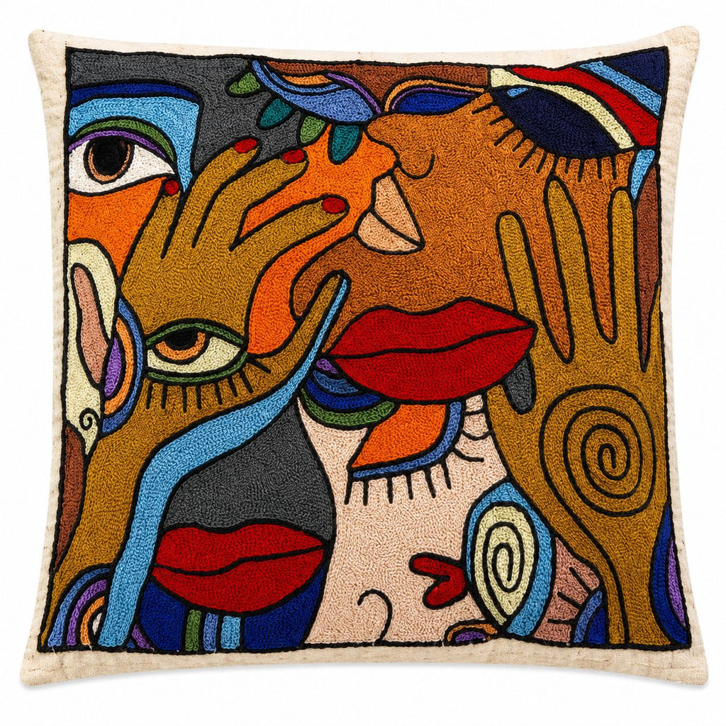 Cushion Cover | Handmade |  Modern Art Collection | Chain Stitch Embroidery | 18 by 18