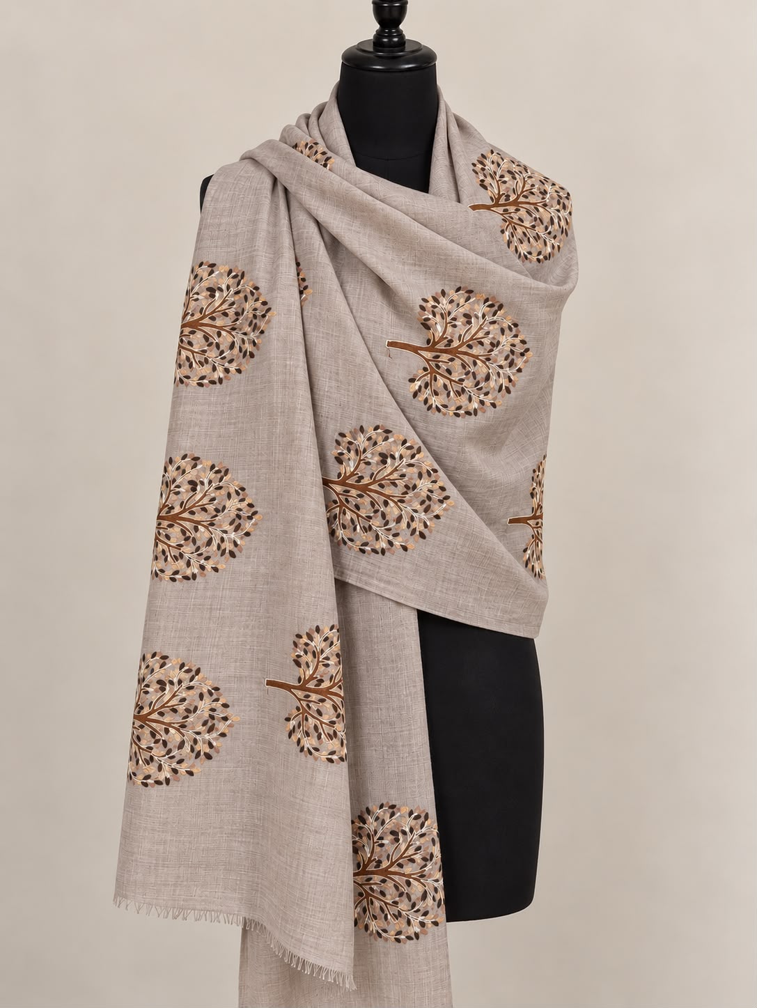 Cashmere Merino Wool Stole –  Ivory Botanical