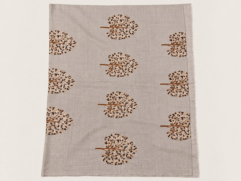 Cashmere Merino Wool Stole –  Ivory Botanical