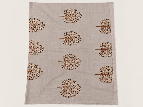 Cashmere Merino Wool Stole –  Ivory Botanical