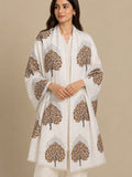 Cashmere Merino Wool Stole –  Ivory Botanical