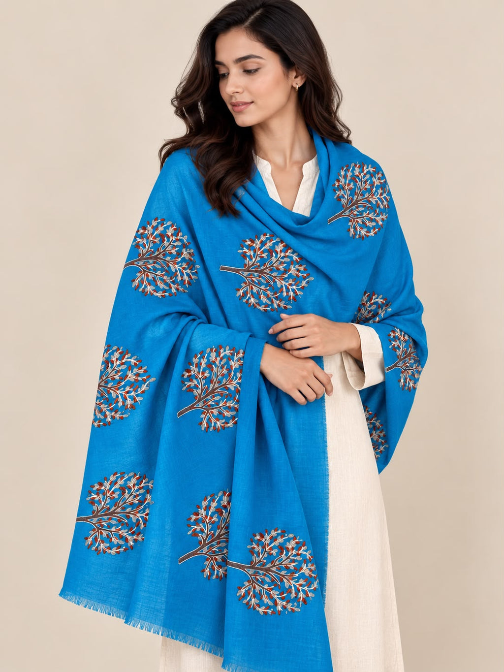 Whispering Trees Cashmere Merino Wool Embroidered Stole