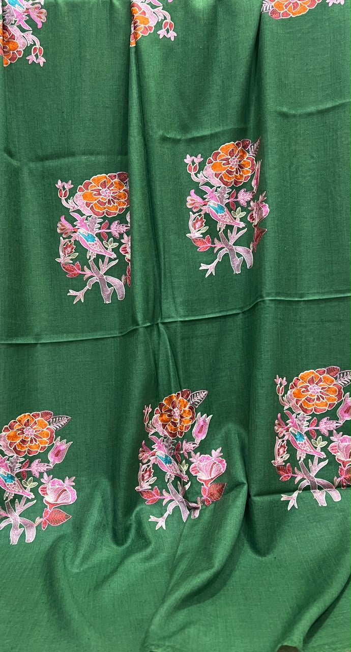 Midnight Bloom -  Cashmere Merino Wool Embroidered Stole