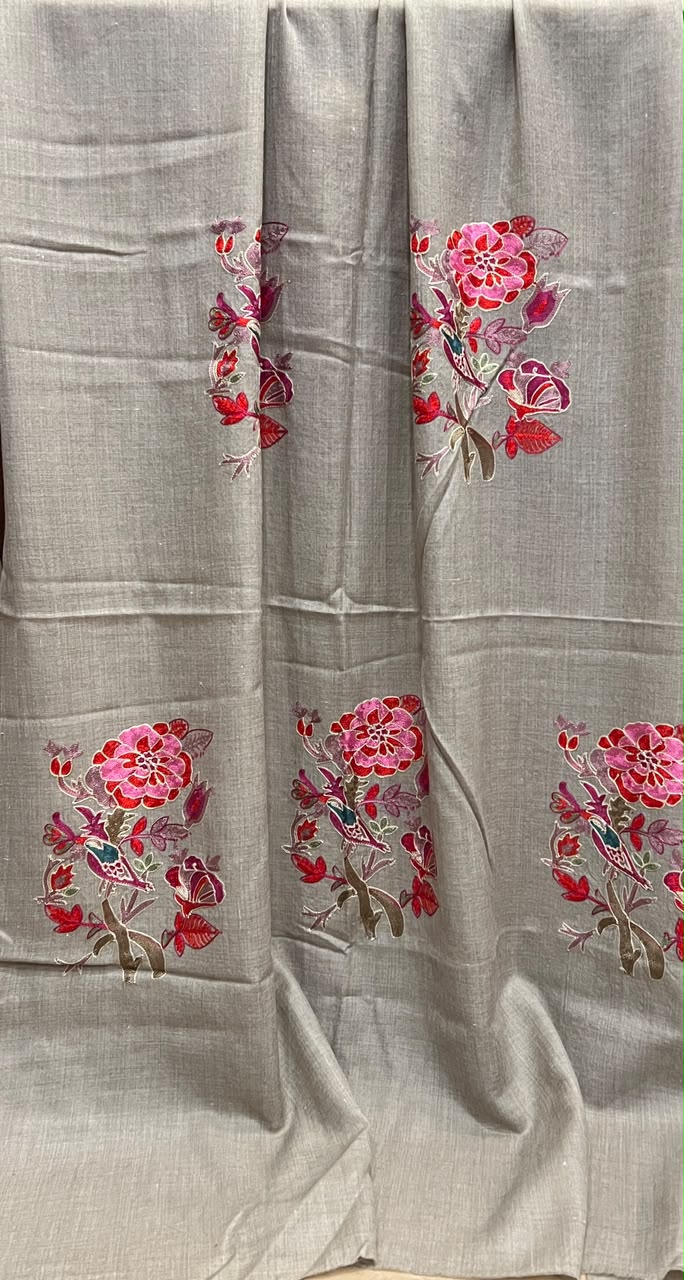 Whispers of Winter - Cashmere Merino Wool Embroidered Stole