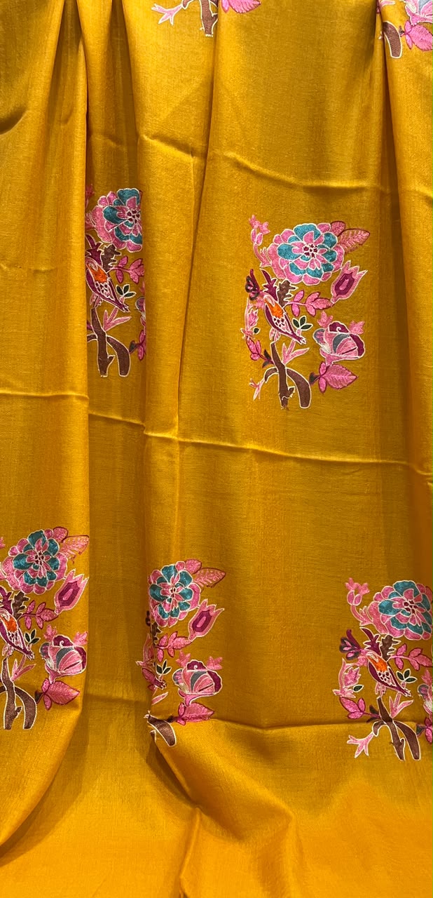 Golden Bloom - Cashmere Merino Wool Embroidered Stole