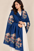 Midnight Bloom -  Cashmere Merino Wool Embroidered Stole