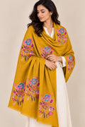 Golden Bloom - Cashmere Merino Wool Embroidered Stole