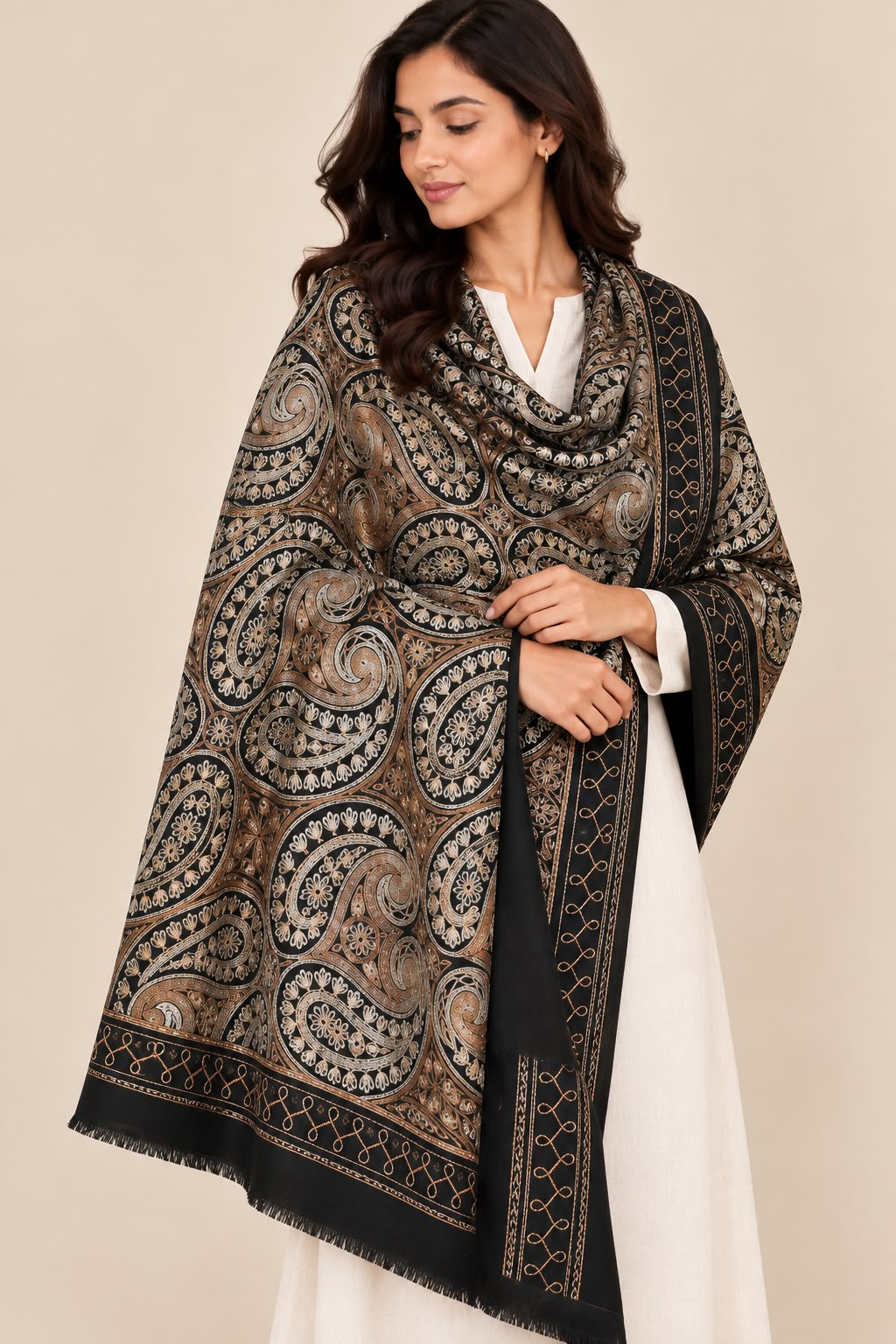 Heritage Paisley Cashmere Merino Wool Embroidered Stole