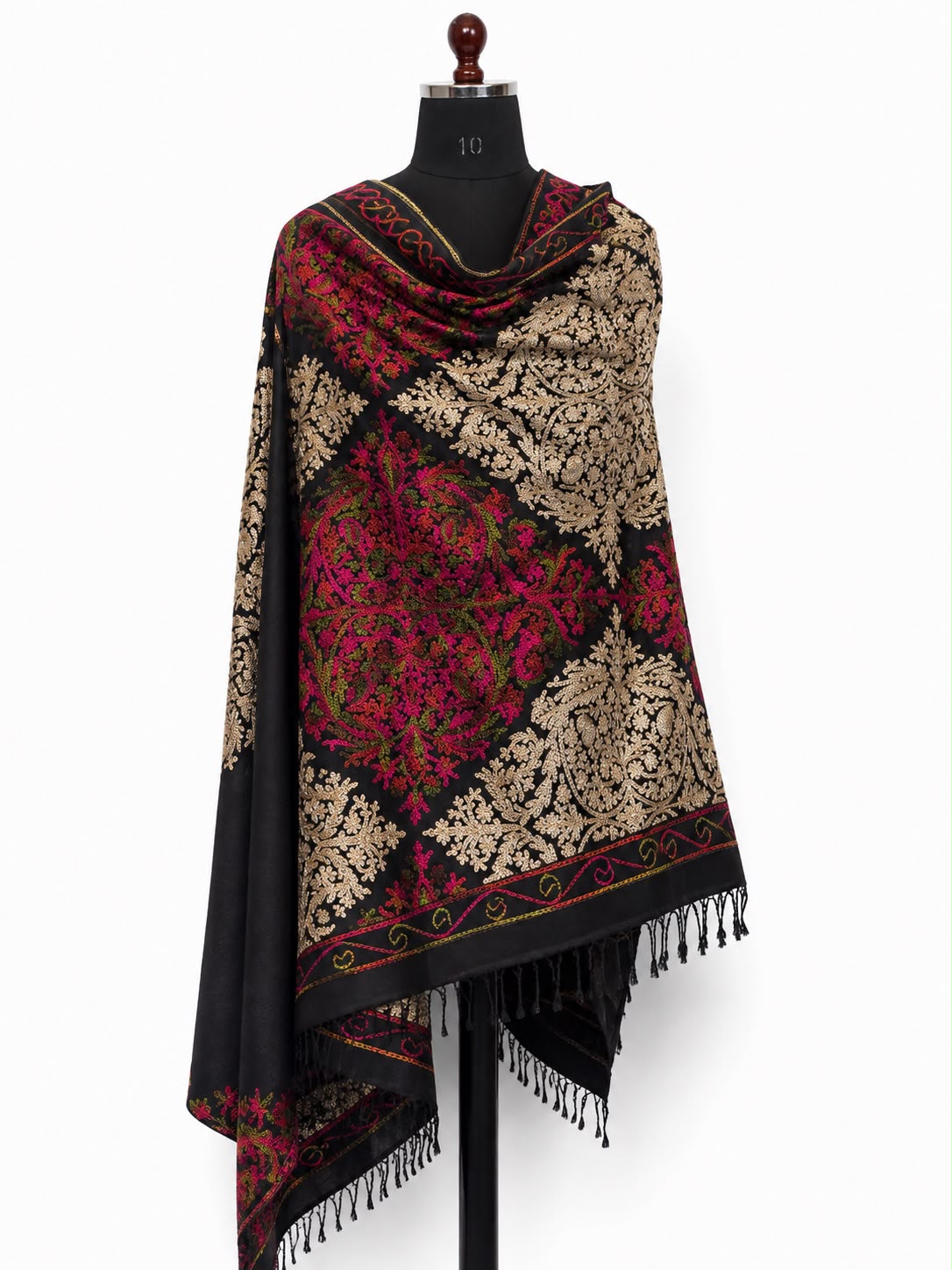 Floral Paisley Cashmere Merino Wool Embroidered Stole