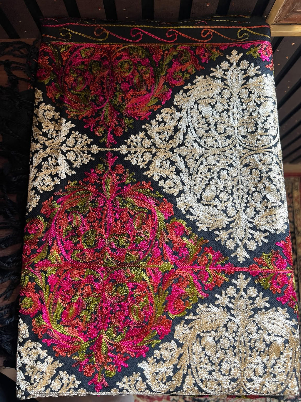 Floral Paisley Cashmere Merino Wool Embroidered Stole