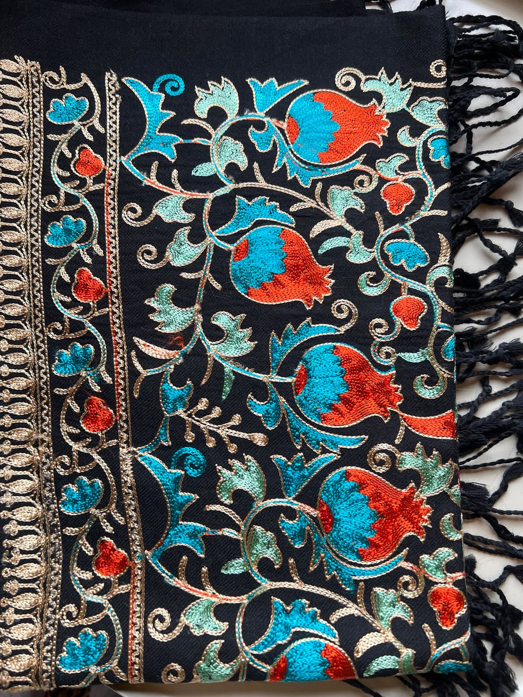 Midnight Garden Cashmere Merino Wool Embroidered Stole
