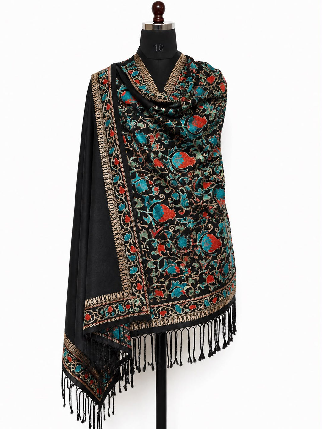 Midnight Garden Cashmere Merino Wool Embroidered Stole