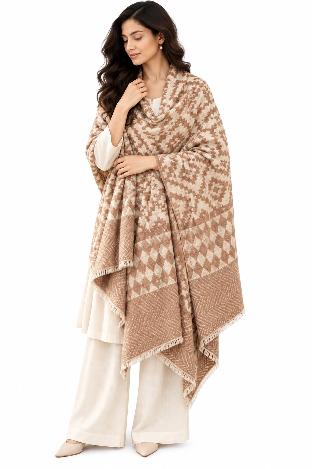 Ikkat Cashmere Merino Wool Embroidered Stole