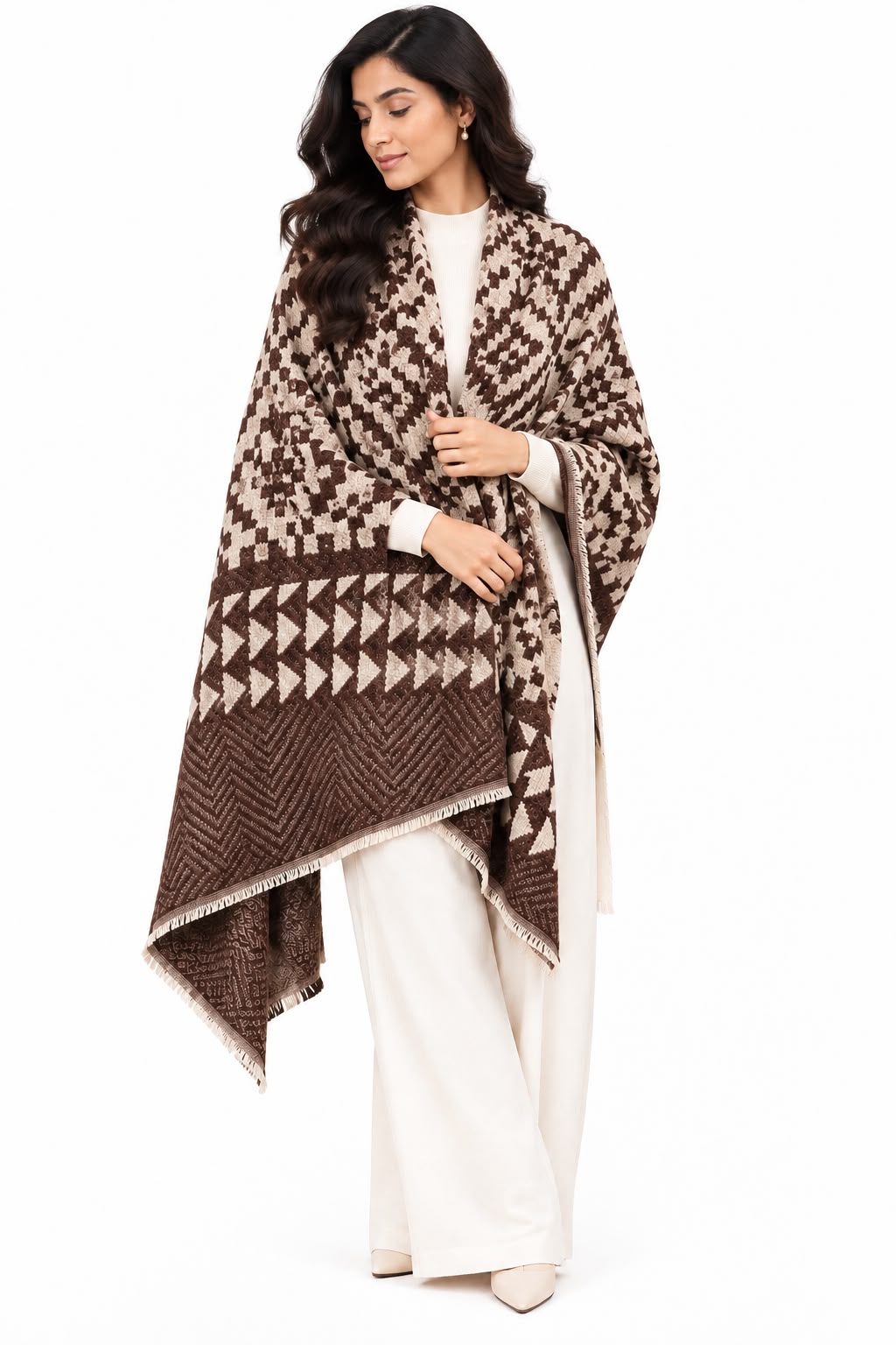 Ikkat Cashmere Merino Wool Embroidered Stole