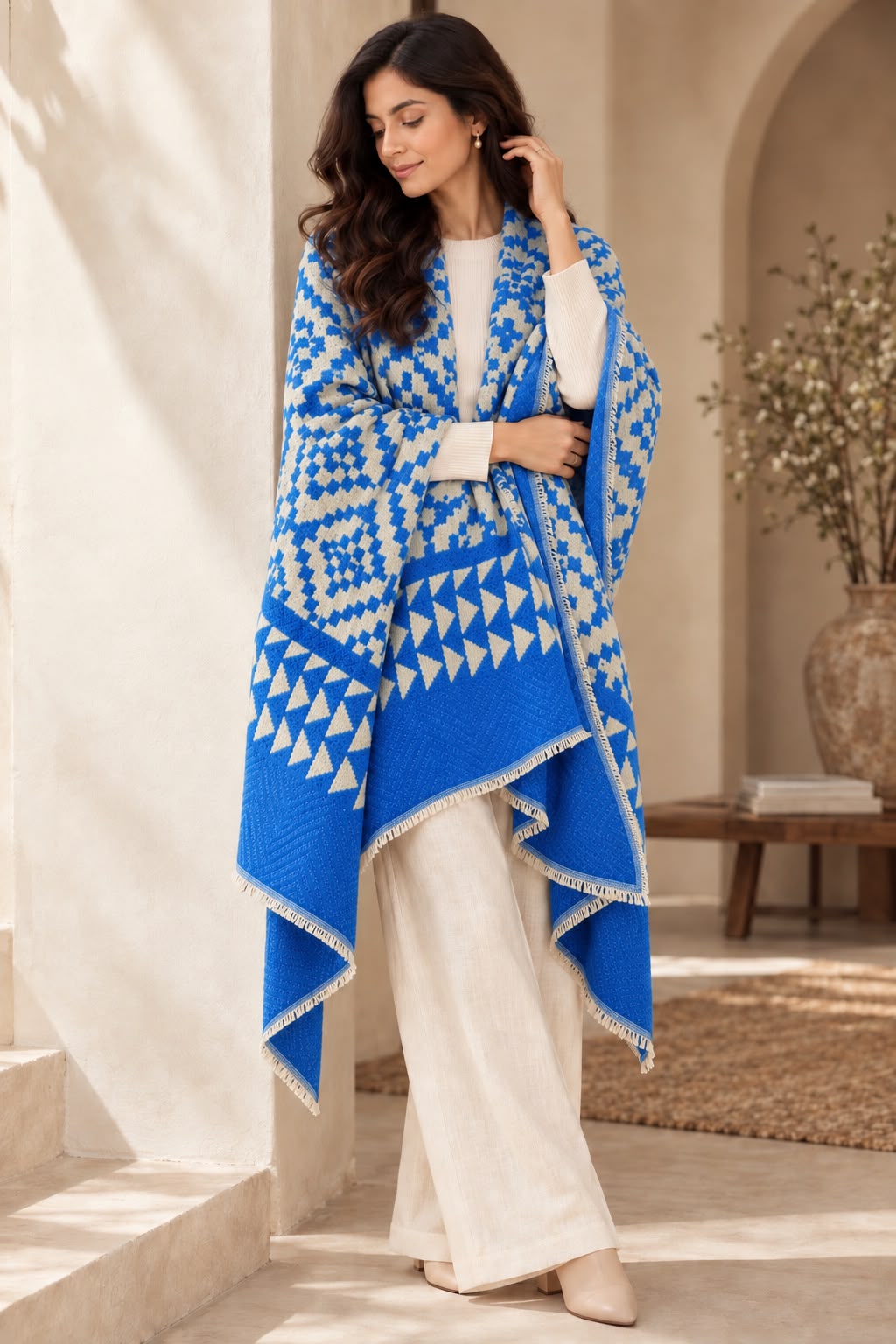 Ikkat Cashmere Merino Wool Embroidered Stole