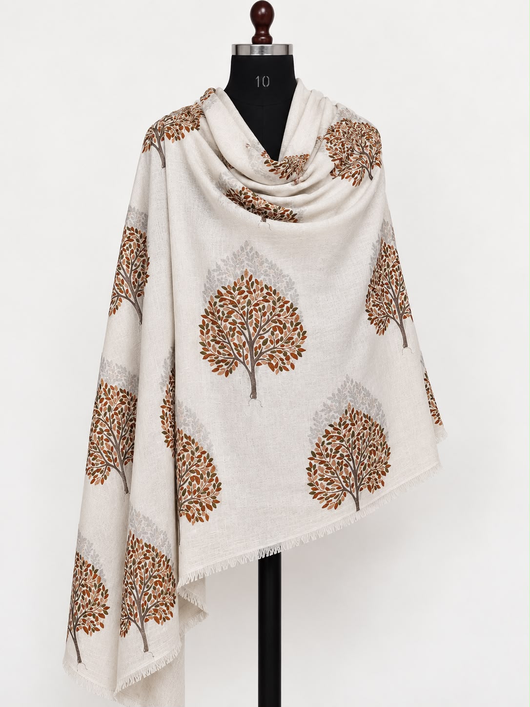 Cashmere Merino Wool Stole –  Ivory Botanical
