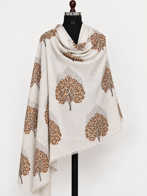 Cashmere Merino Wool Stole –  Ivory Botanical