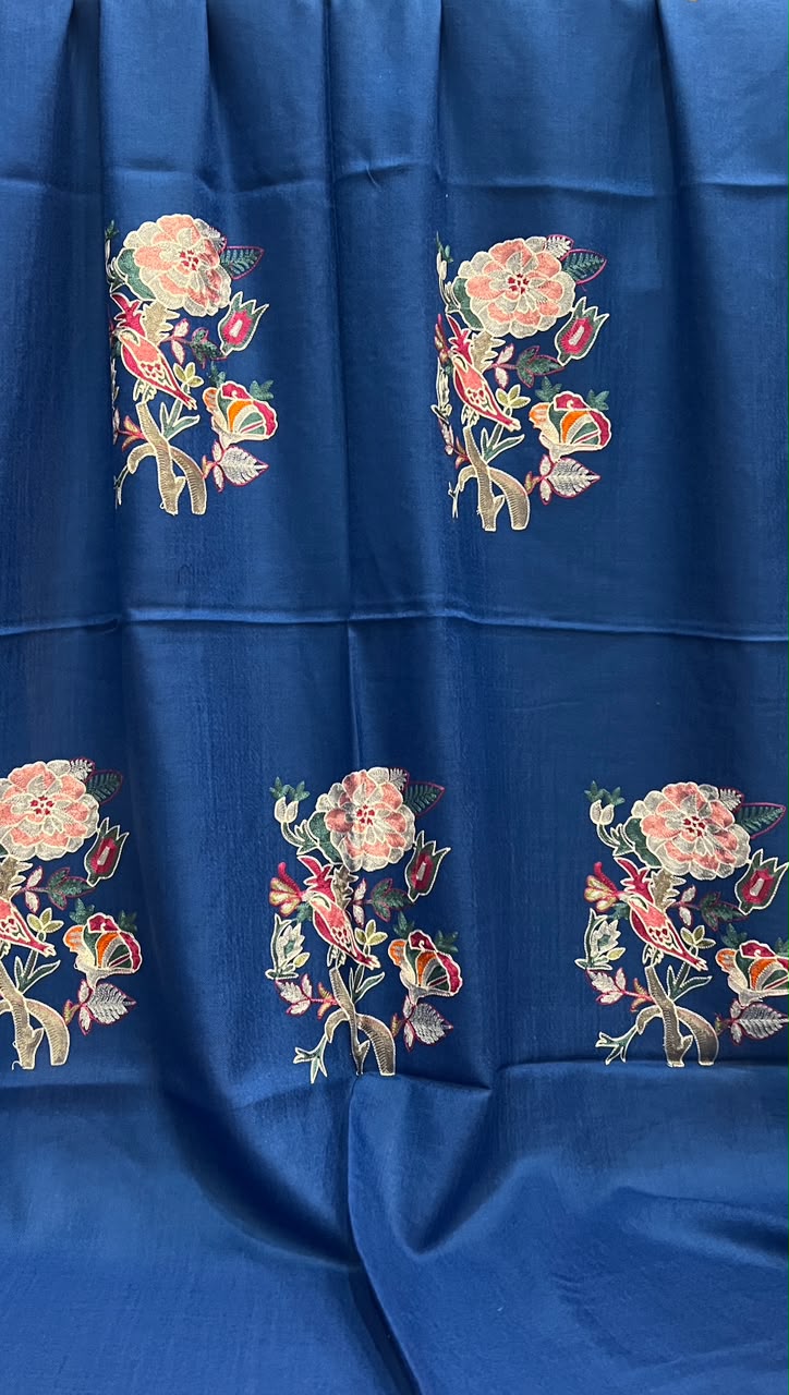 Midnight Bloom -  Cashmere Merino Wool Embroidered Stole