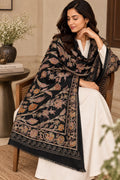 Floral Black Cashmere Merino Wool Embroidered Stole