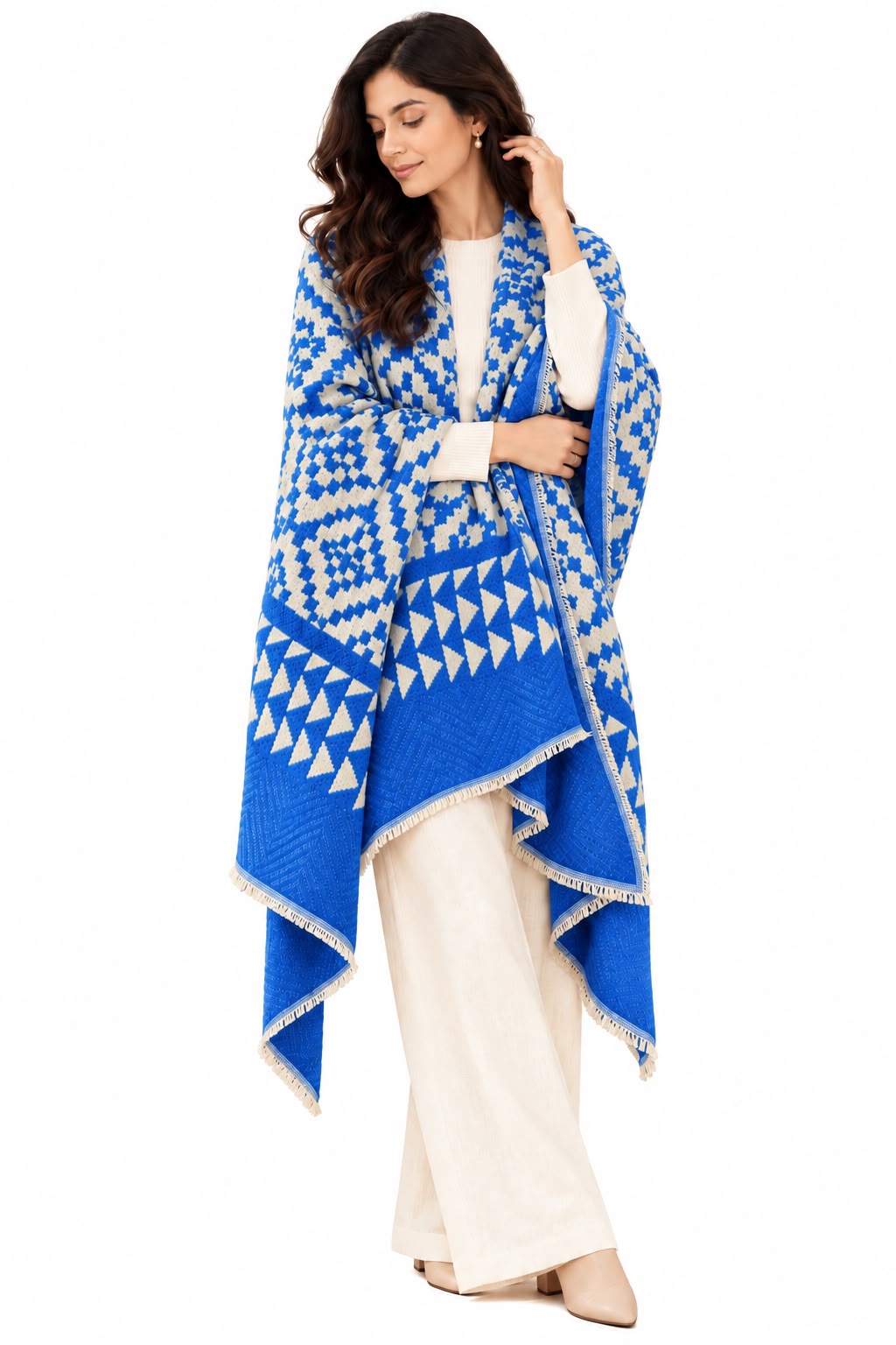 Ikkat Cashmere Merino Wool Embroidered Stole